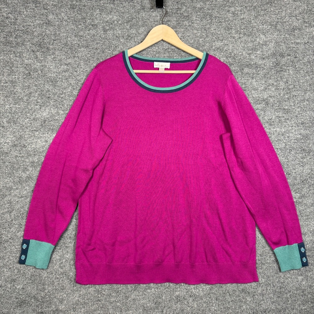 Belle‎ by Kim Gravel Womens Plus 1X Sweater Fuchsia Pink Cotton Blend Colorblock